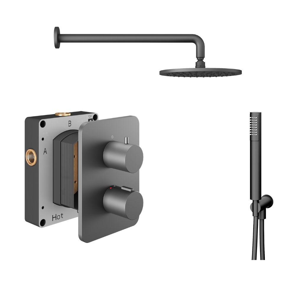 Product Cut out image of the Abacus Iso Anthracite 2 Outlet Shower Pack with Fixed Head & Handset
